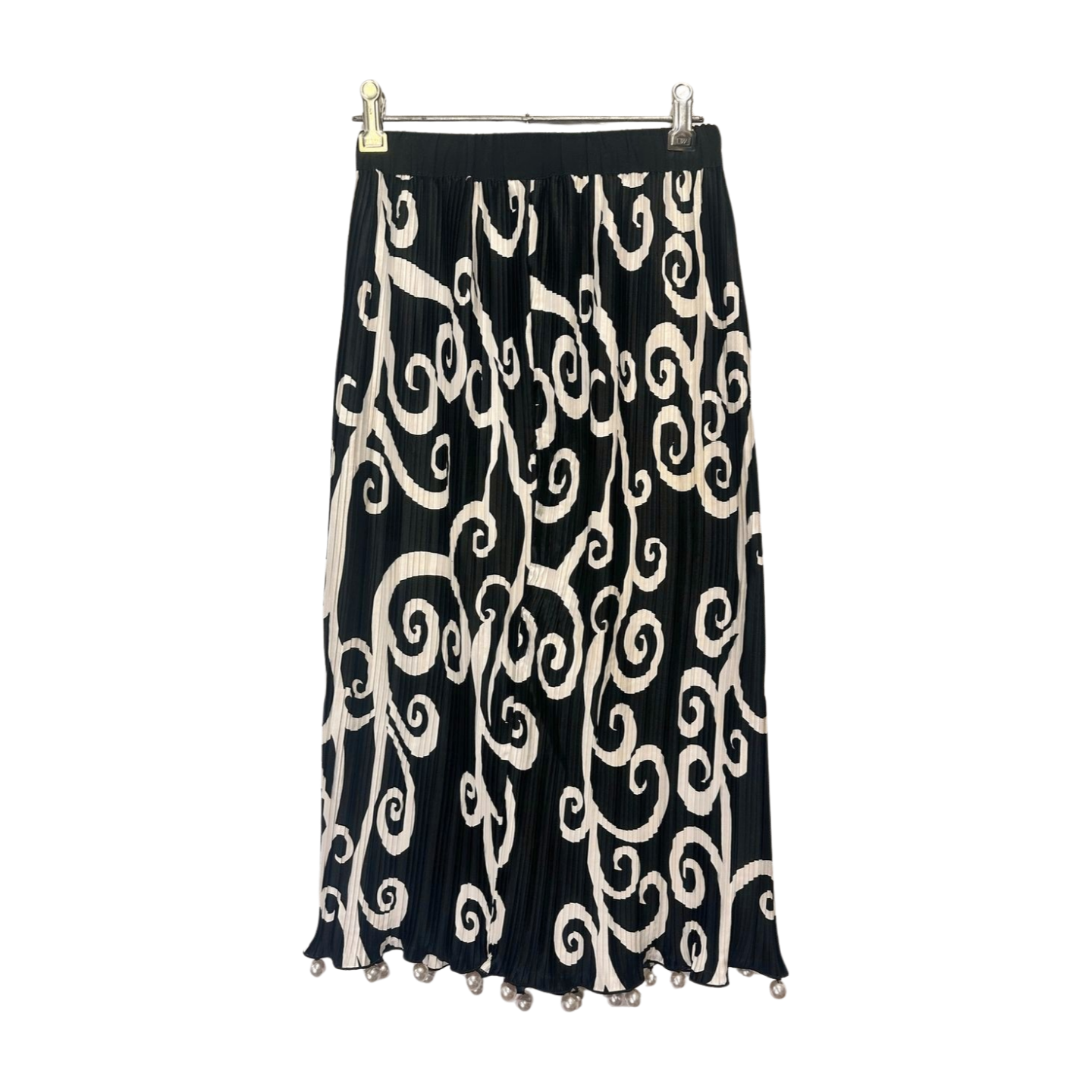 Romance Was Born - Vintage-Inspired Black and White Swirl Midi Skirt