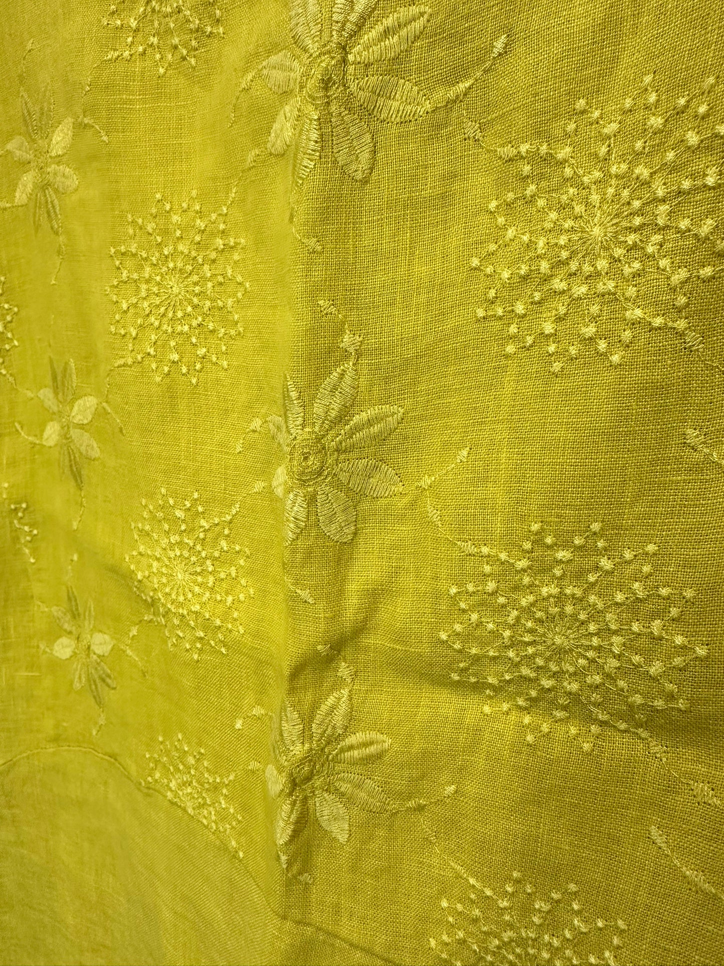 Journey Luxe - Yellow Linen Dress with Embroidered Detail