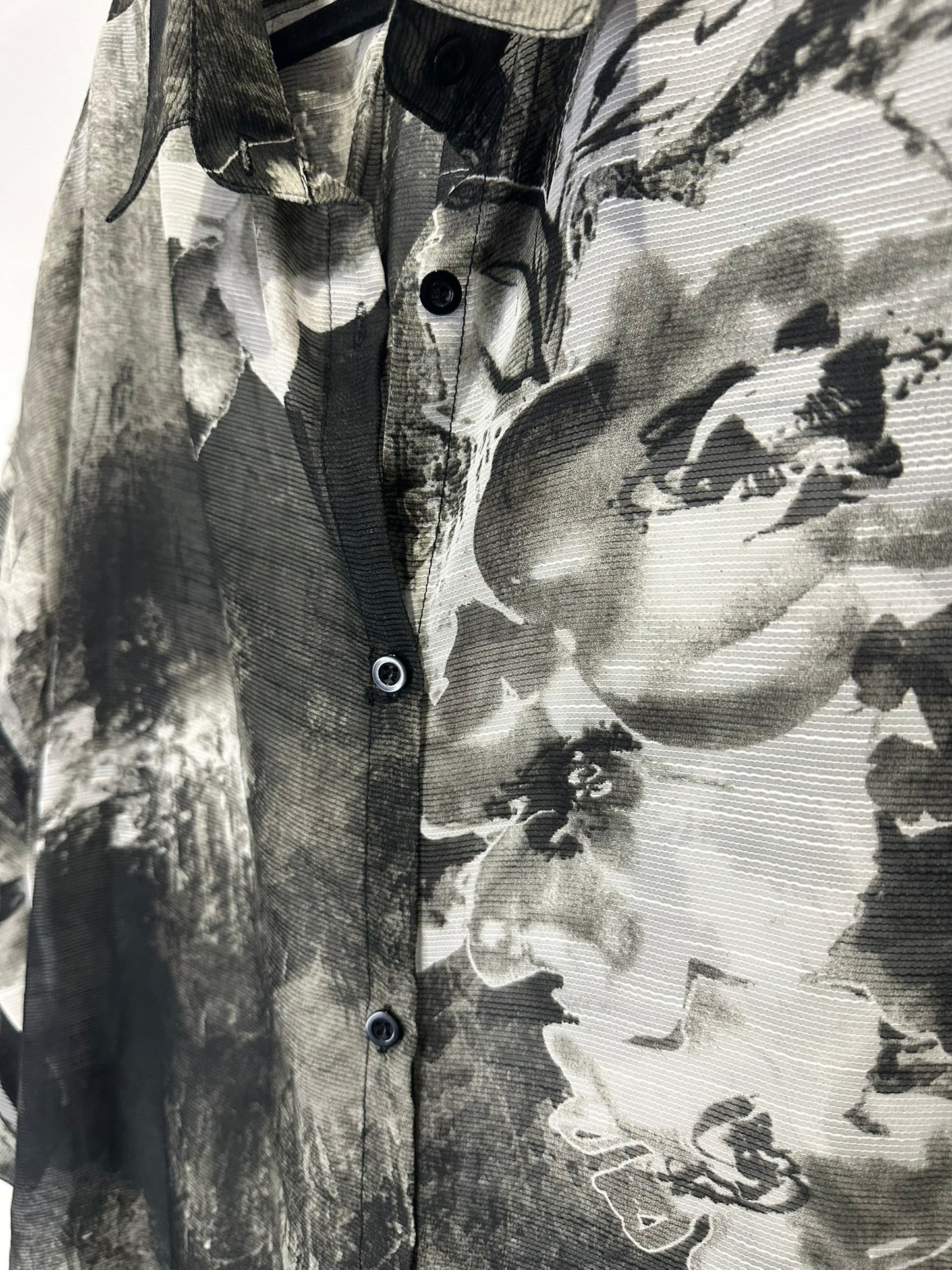 Roubi B - Monochrome Floral Button-Up Shirt Dress