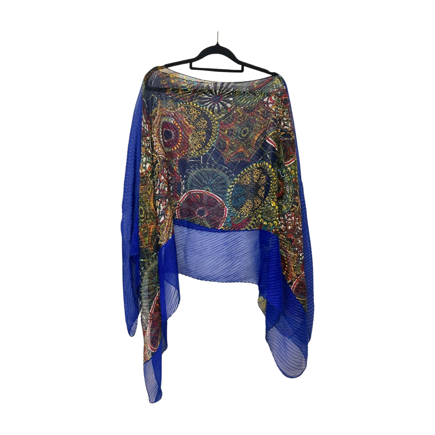 Sheer Printed Overlay Top with Royal Blue Panels