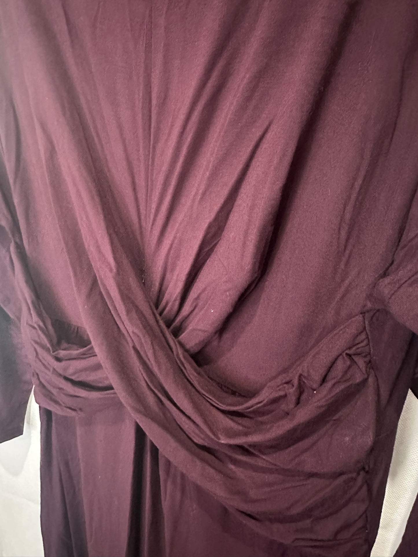 PQ Collection - Draped Burgundy Long Sleeve Midi Dress