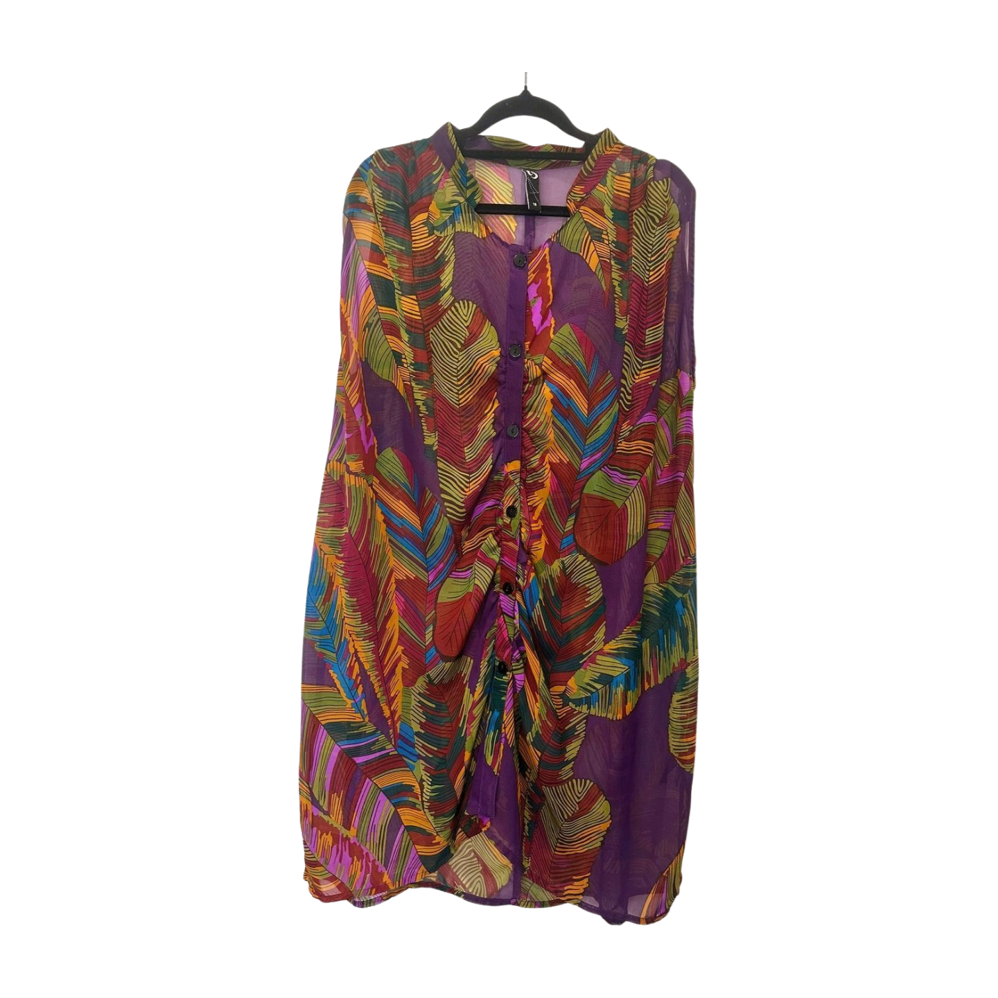 Taking Shape - Sheer Multicolour Feather-Print Kaftan