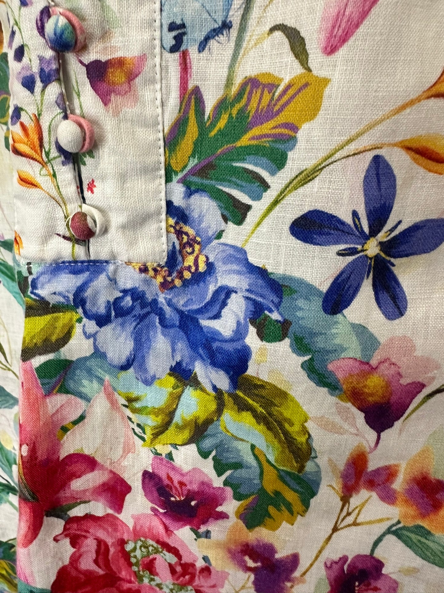 Blue Illusion - Floral French Linen Tunic Top