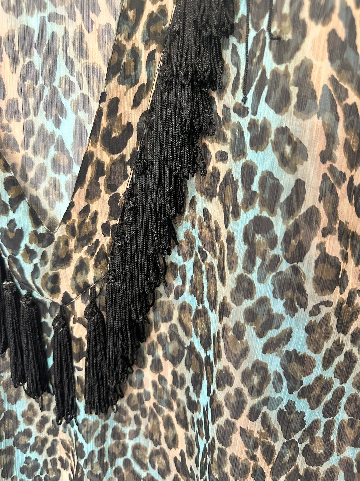 Shanti Butterfly - Animal Print Maxi Kaftan with Black Tassel Trim