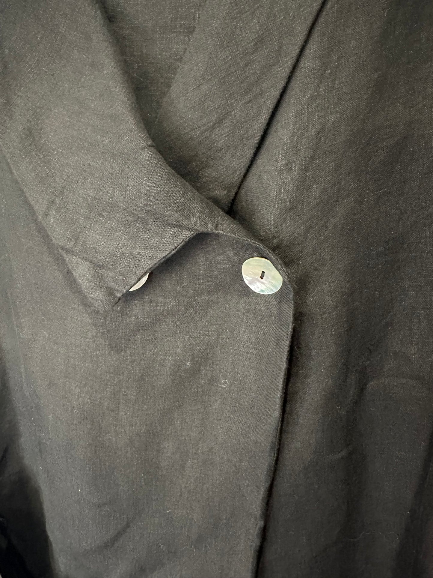 Banana Blue - Black Linen Oversized Jacket with Asymmetric Collar