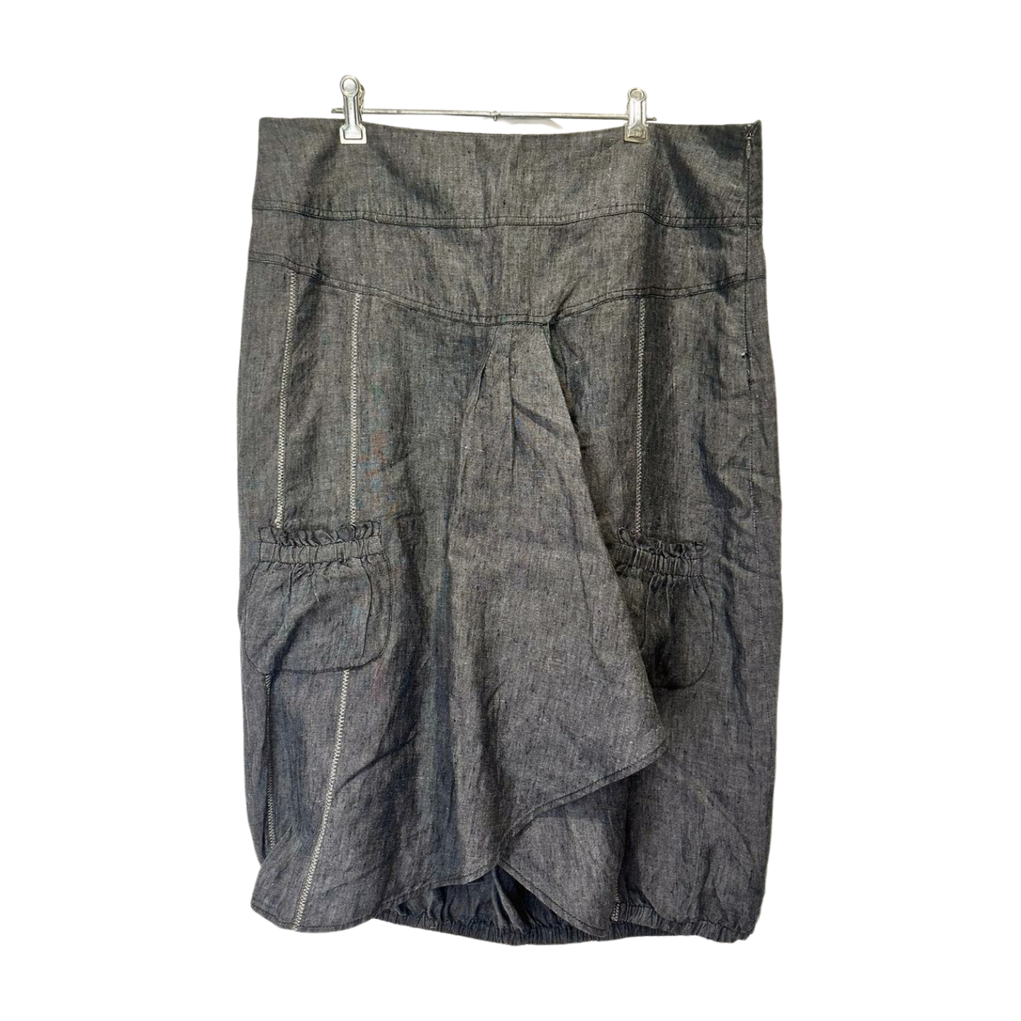 Flower - Charcoal Sculpted Linen Skirt with Asymmetric Drape