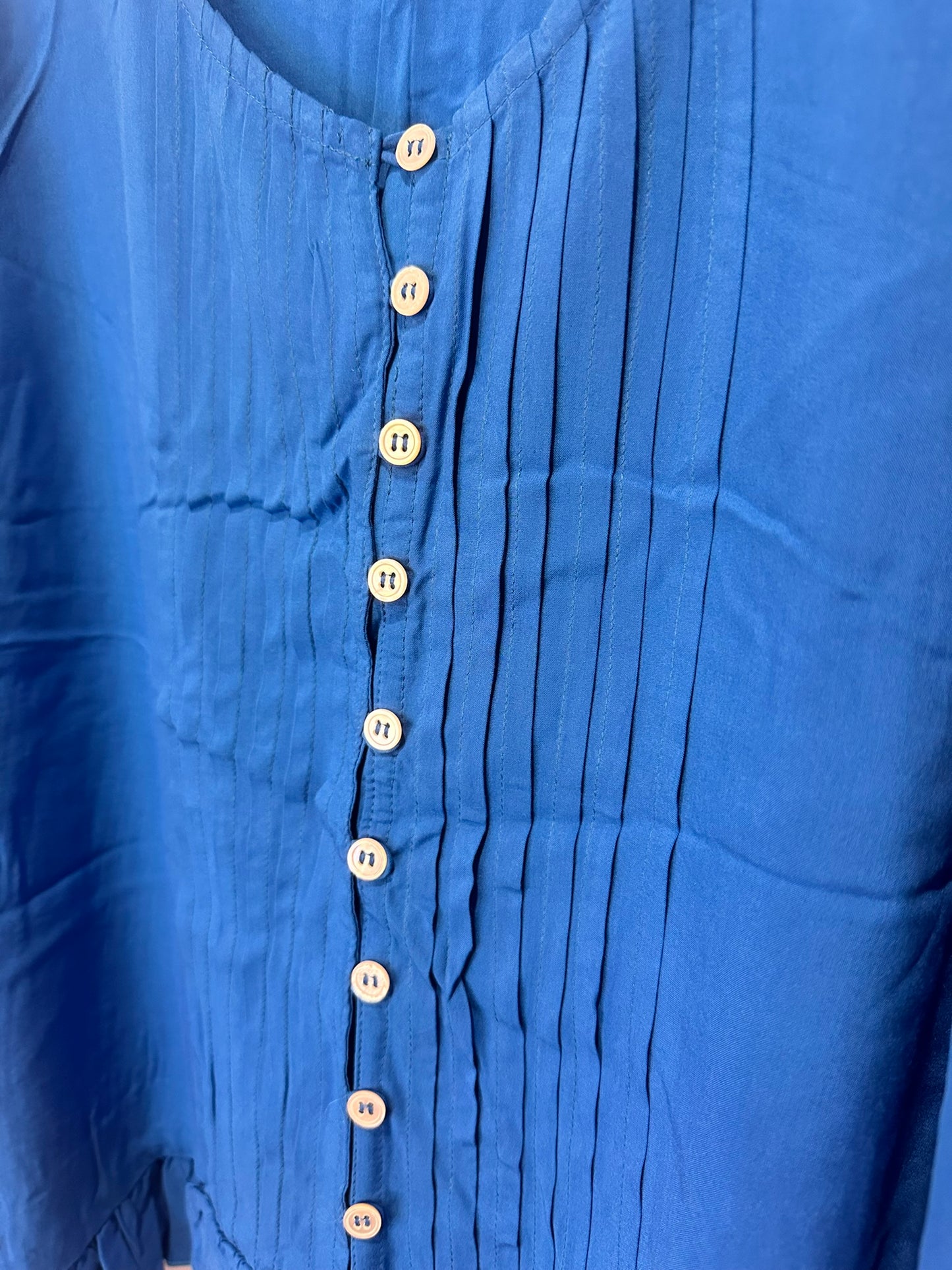 Saffron Road - Cobalt Pintuck Blouse with Balloon Sleeves