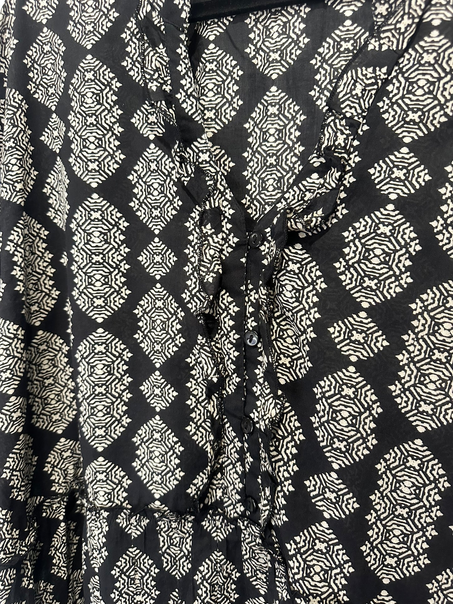 Curvaceous - Black Diamond Print Boho Dress