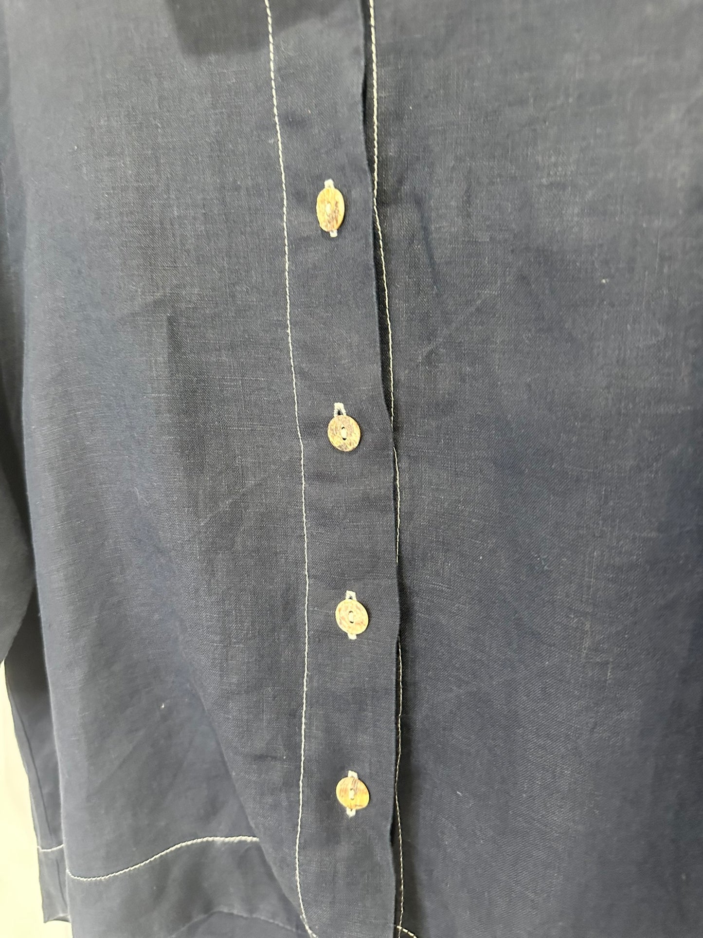 Joey - Navy Linen Stitch Detail Shirt
