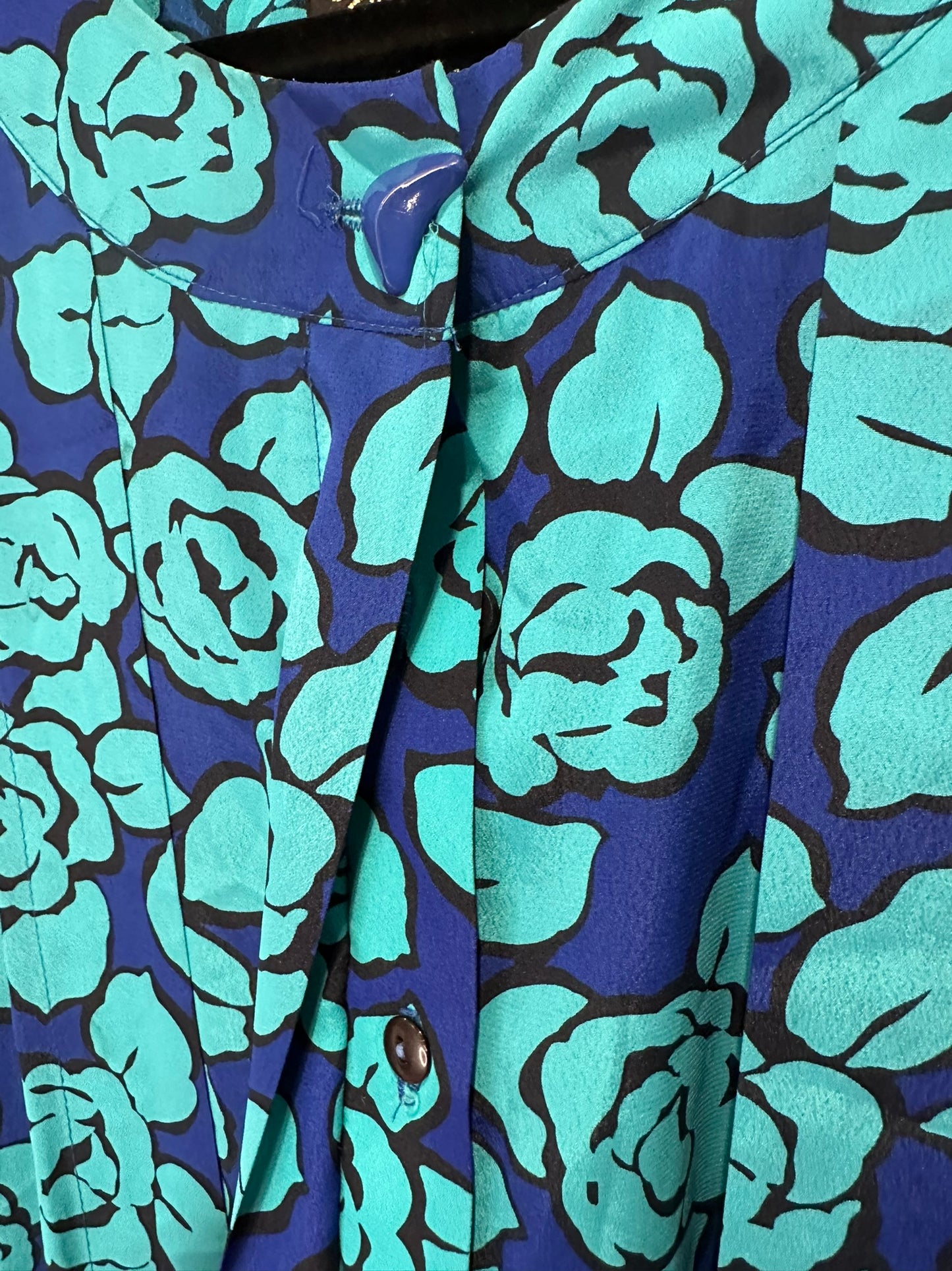 Stiches Plus - Vintage Teal Rose Print Midi Dress