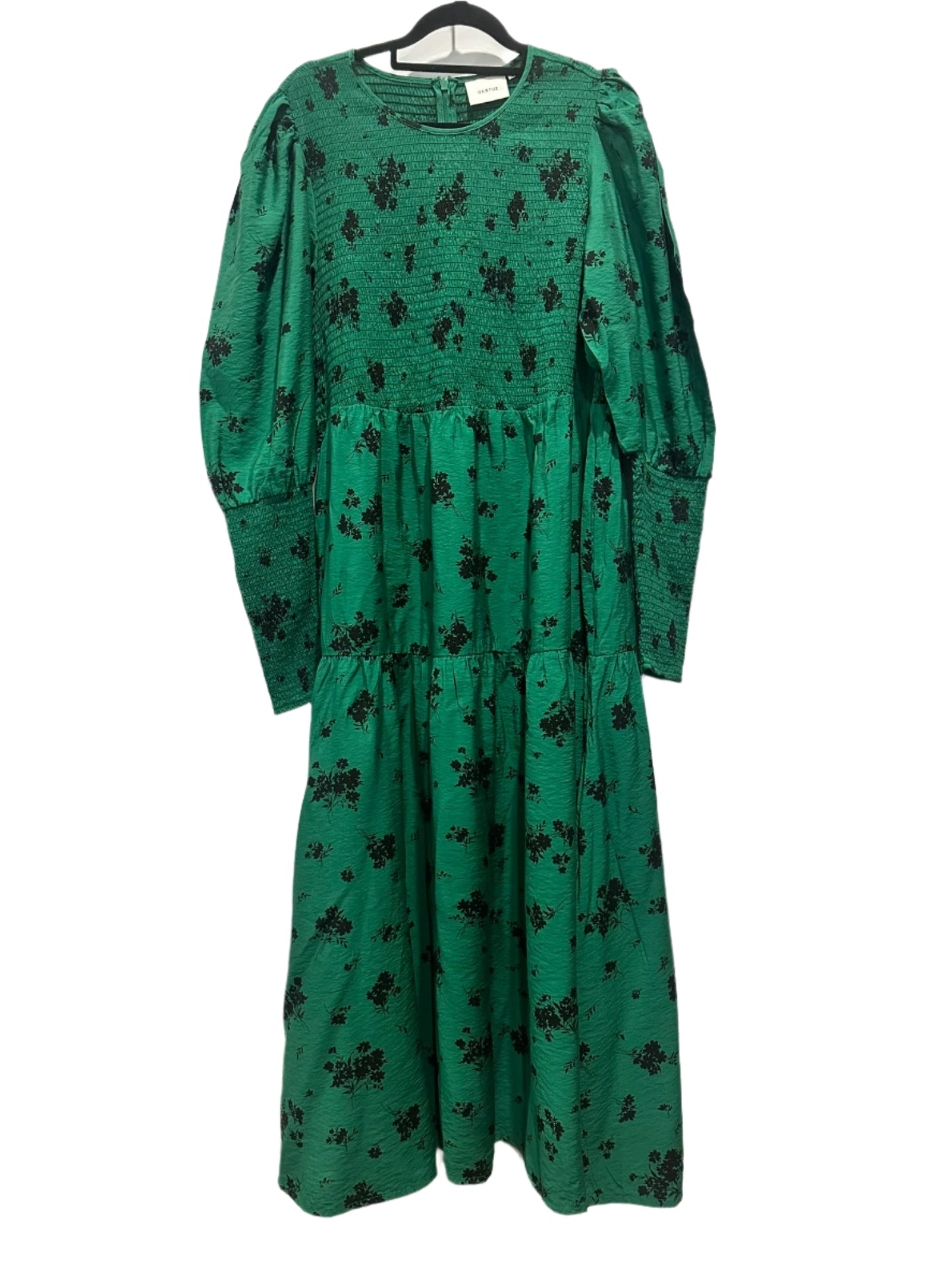 Gestuz Green Smocked Floral Midi Dress