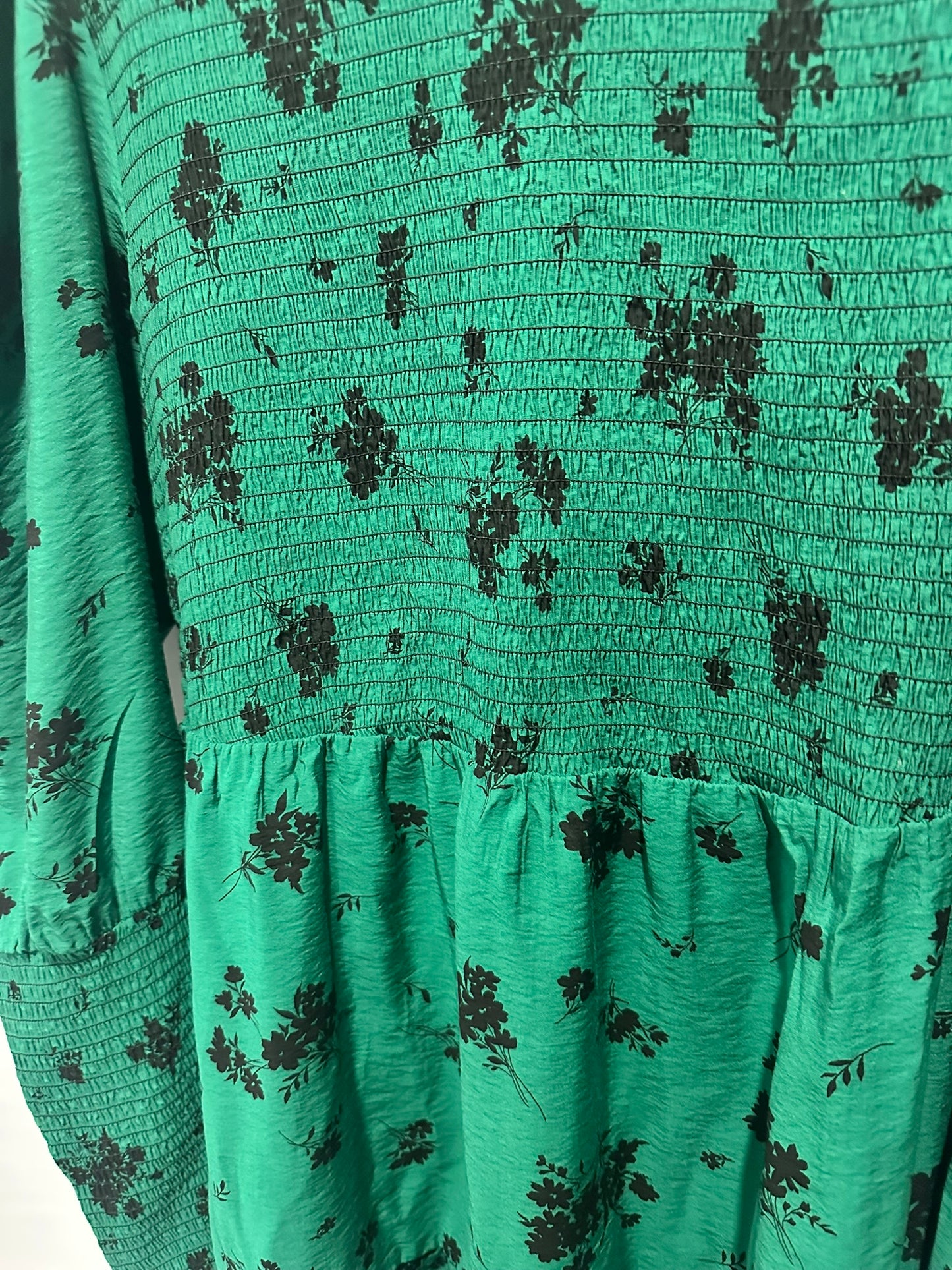 Gestuz Green Smocked Floral Midi Dress