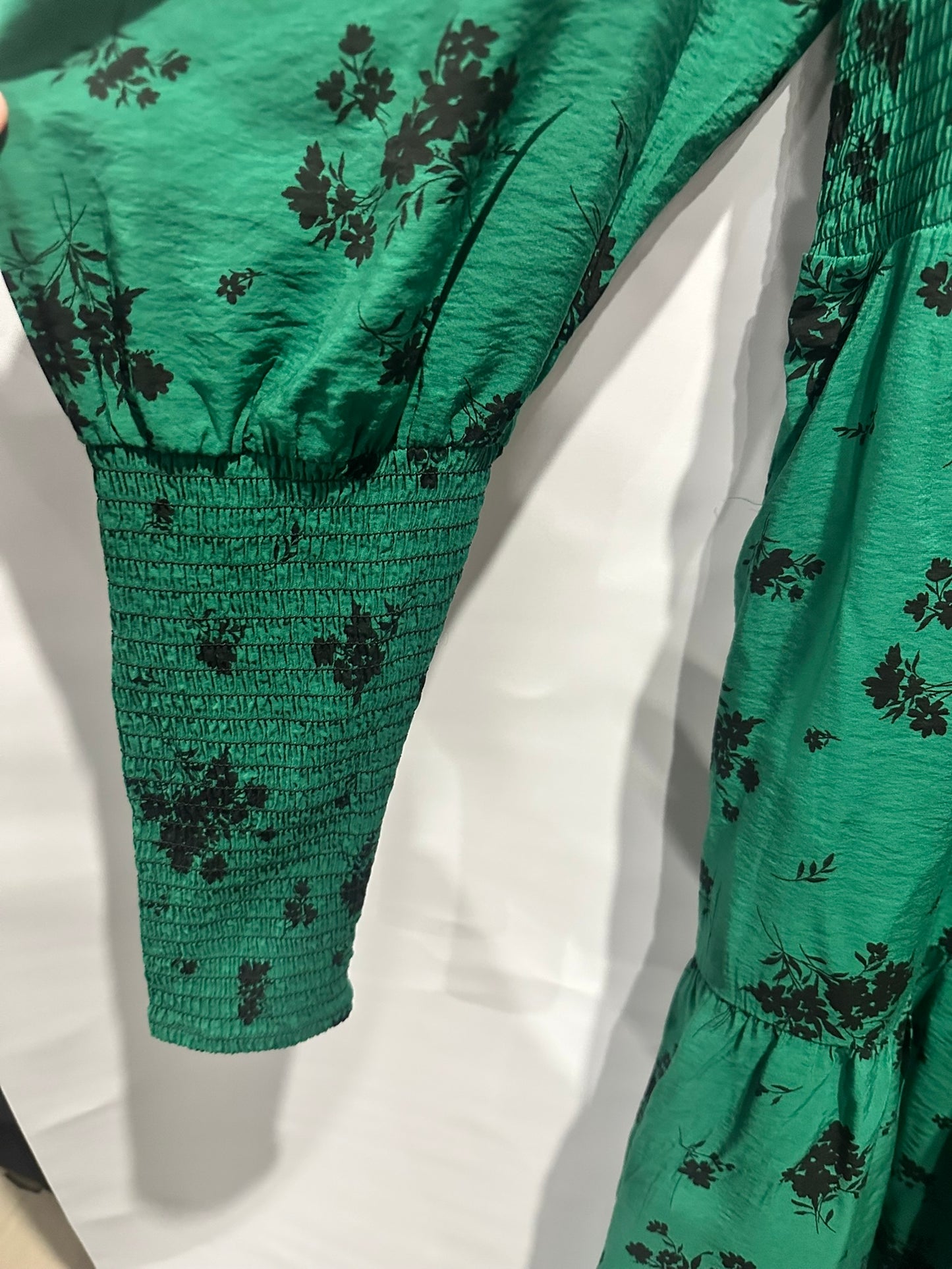 Gestuz Green Smocked Floral Midi Dress