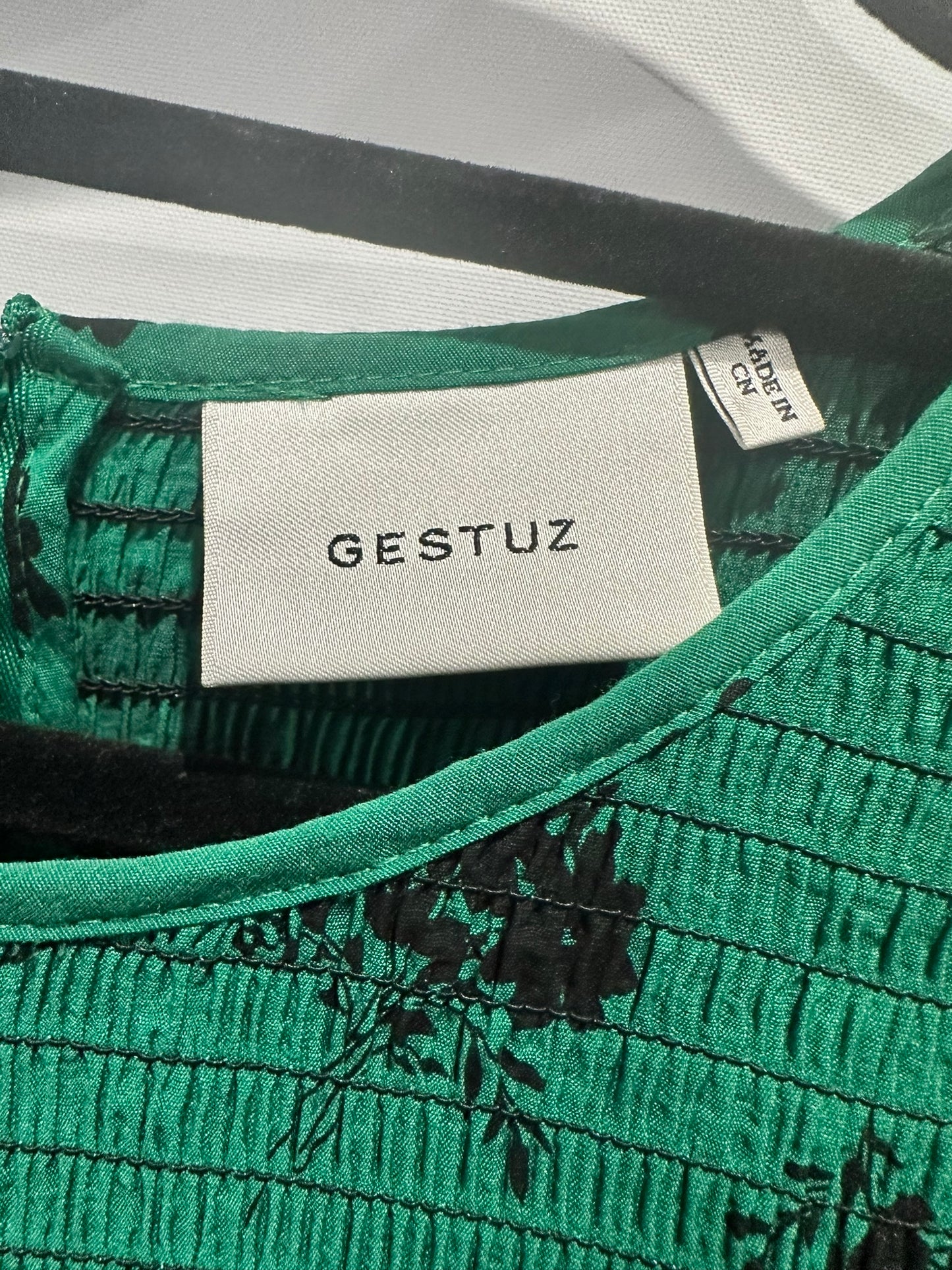 Gestuz Green Smocked Floral Midi Dress
