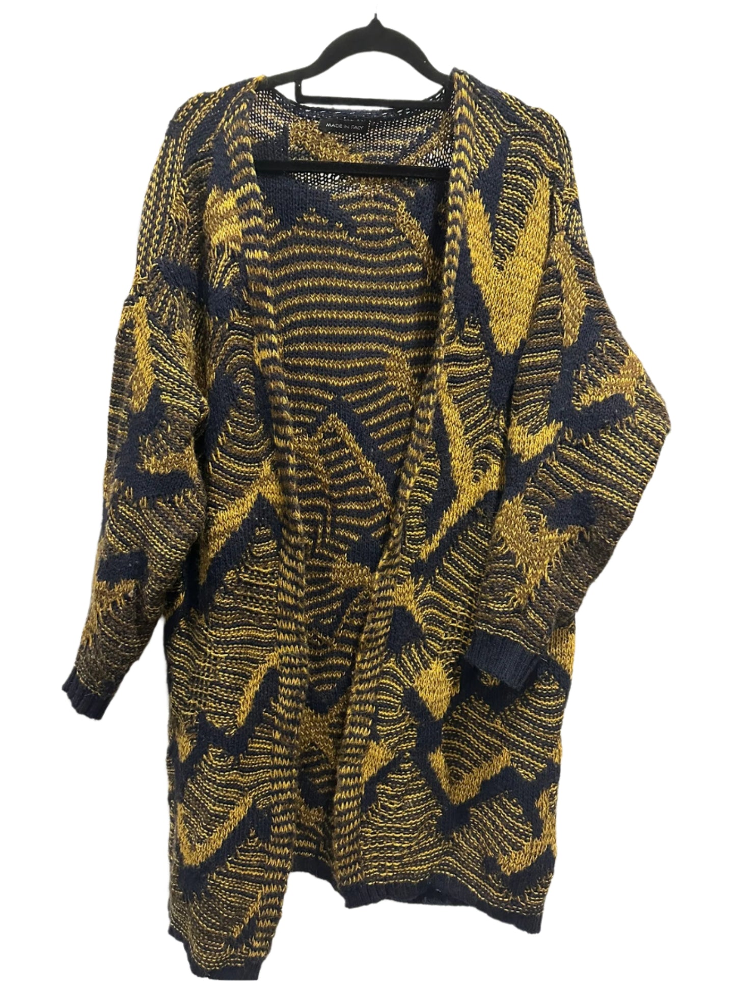 Made in Italy Knit Cardigan – Navy & Mustard Abstract