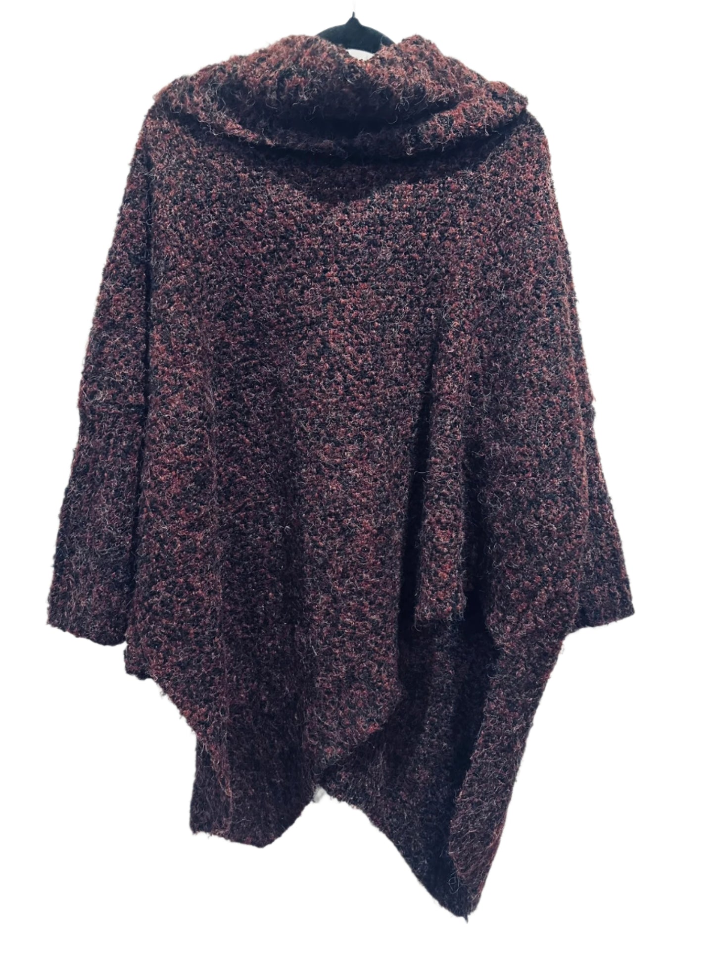 JJ Sisters Maroon & Black Bouclé Knit Poncho Jumper