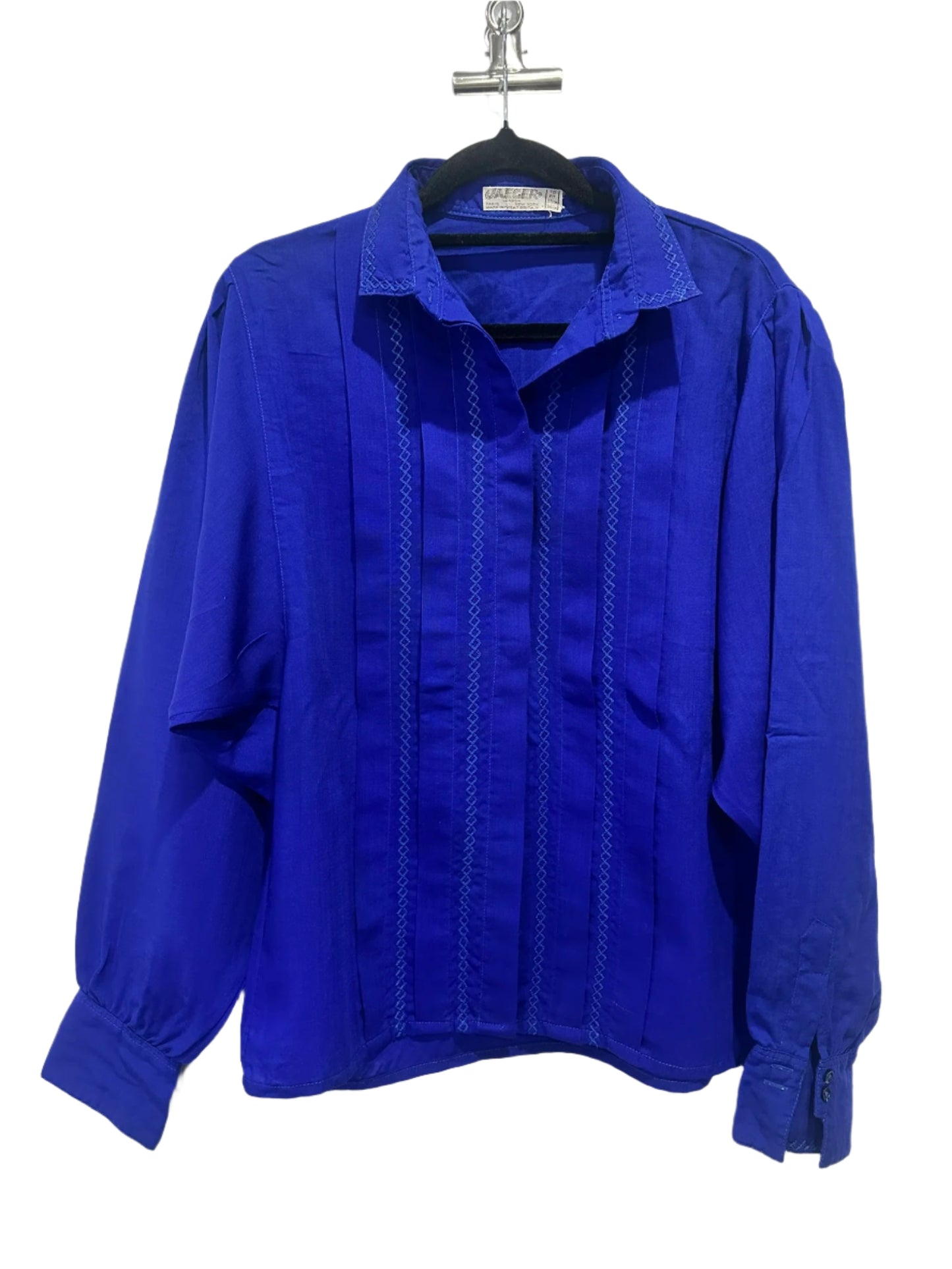 Jaeger Vintage Royal Blue Pintuck Wool Blouse
