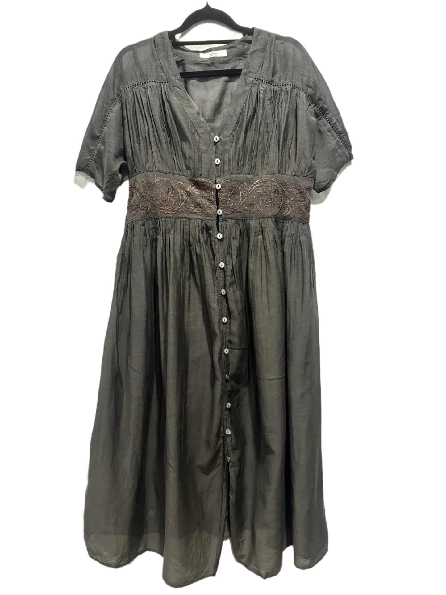 Relume Journal Standard Charcoal Grey Embroidered Midi Dress