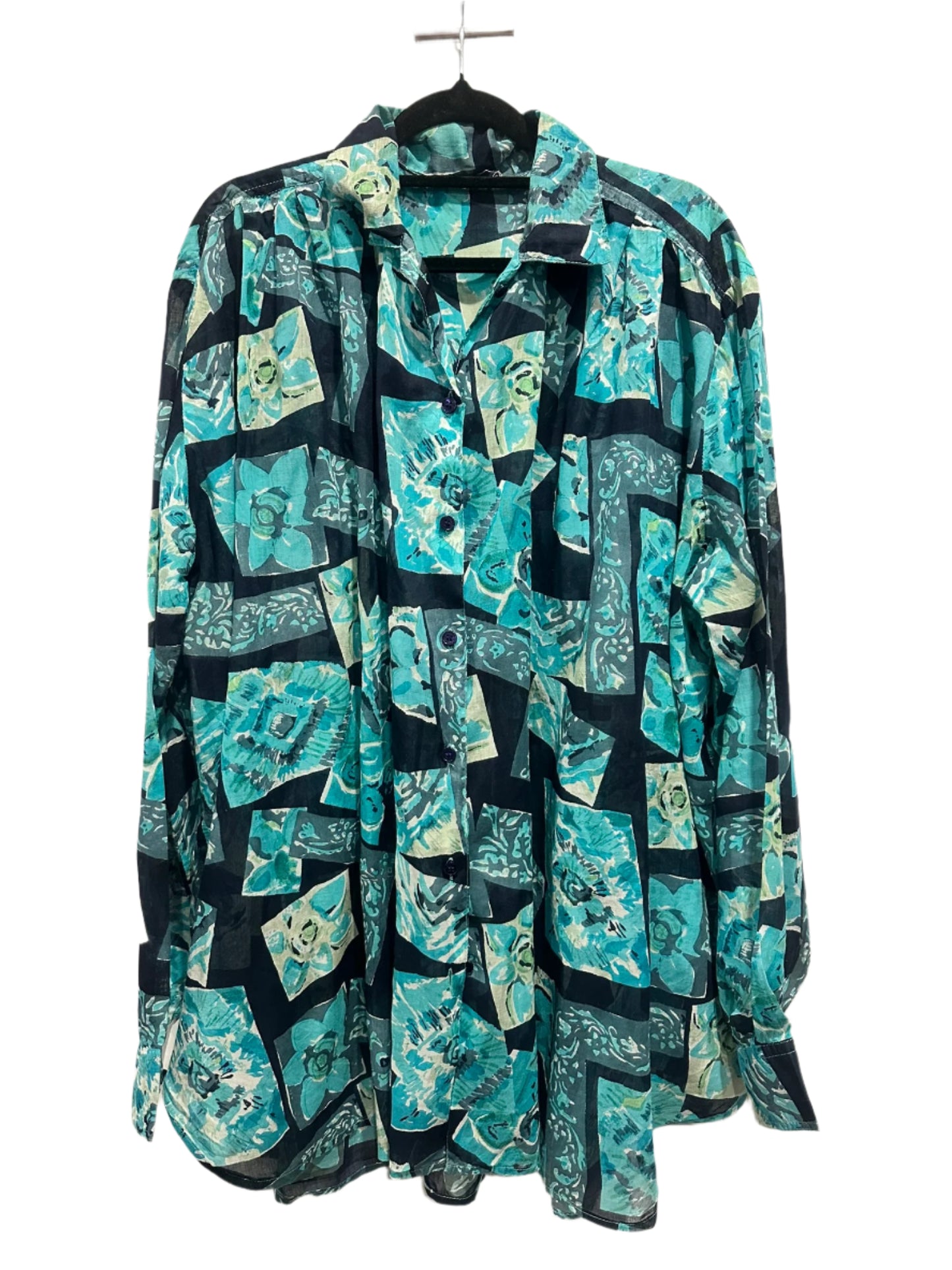 Blue Green Abstract Floral Print Shirt