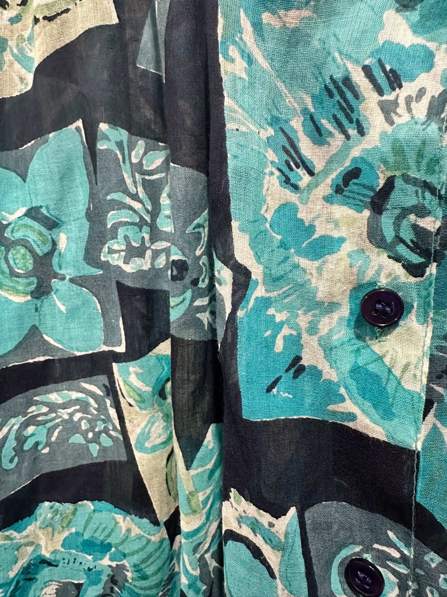 Blue Green Abstract Floral Print Shirt
