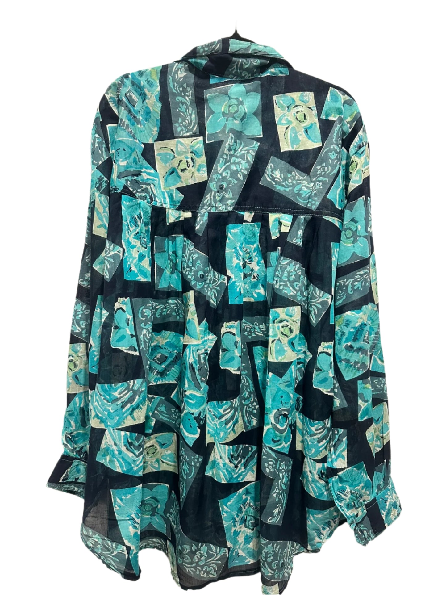 Blue Green Abstract Floral Print Shirt