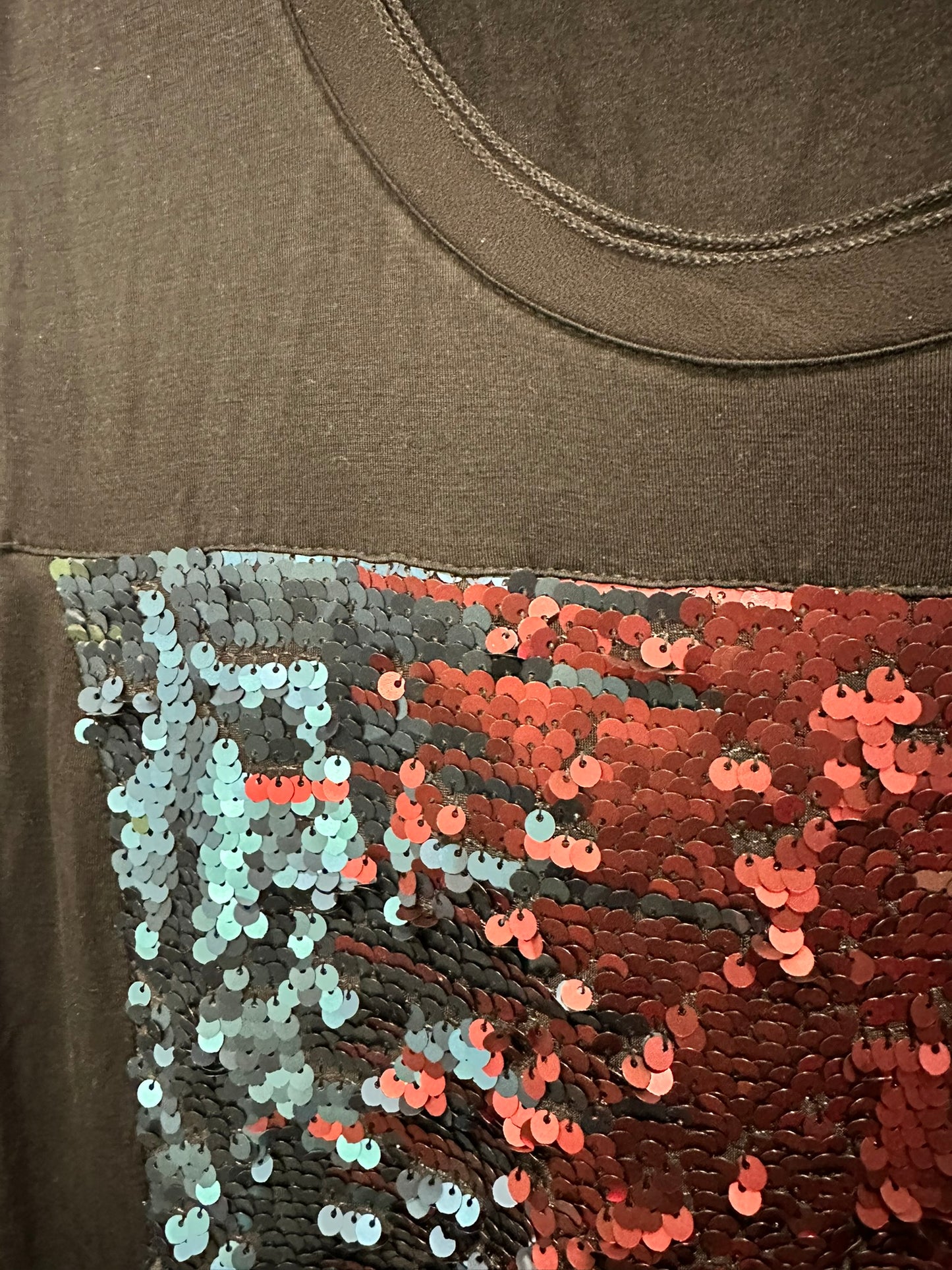 Contrast – Black Cap Sleeve Tee with Multicolor Sequin Panel