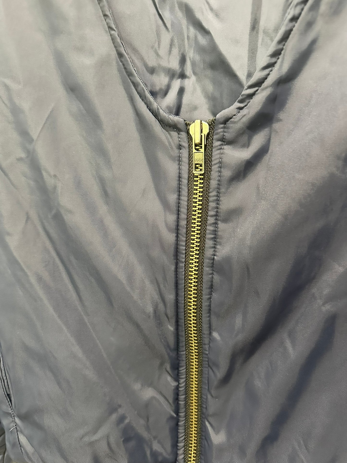 The Upside – Navy Zip Bomber Jacket with Wave Back Print