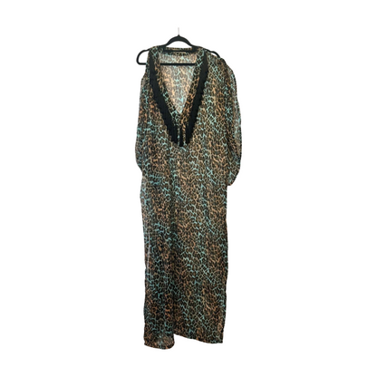 Shanti Butterfly - Animal Print Maxi Kaftan with Black Tassel Trim