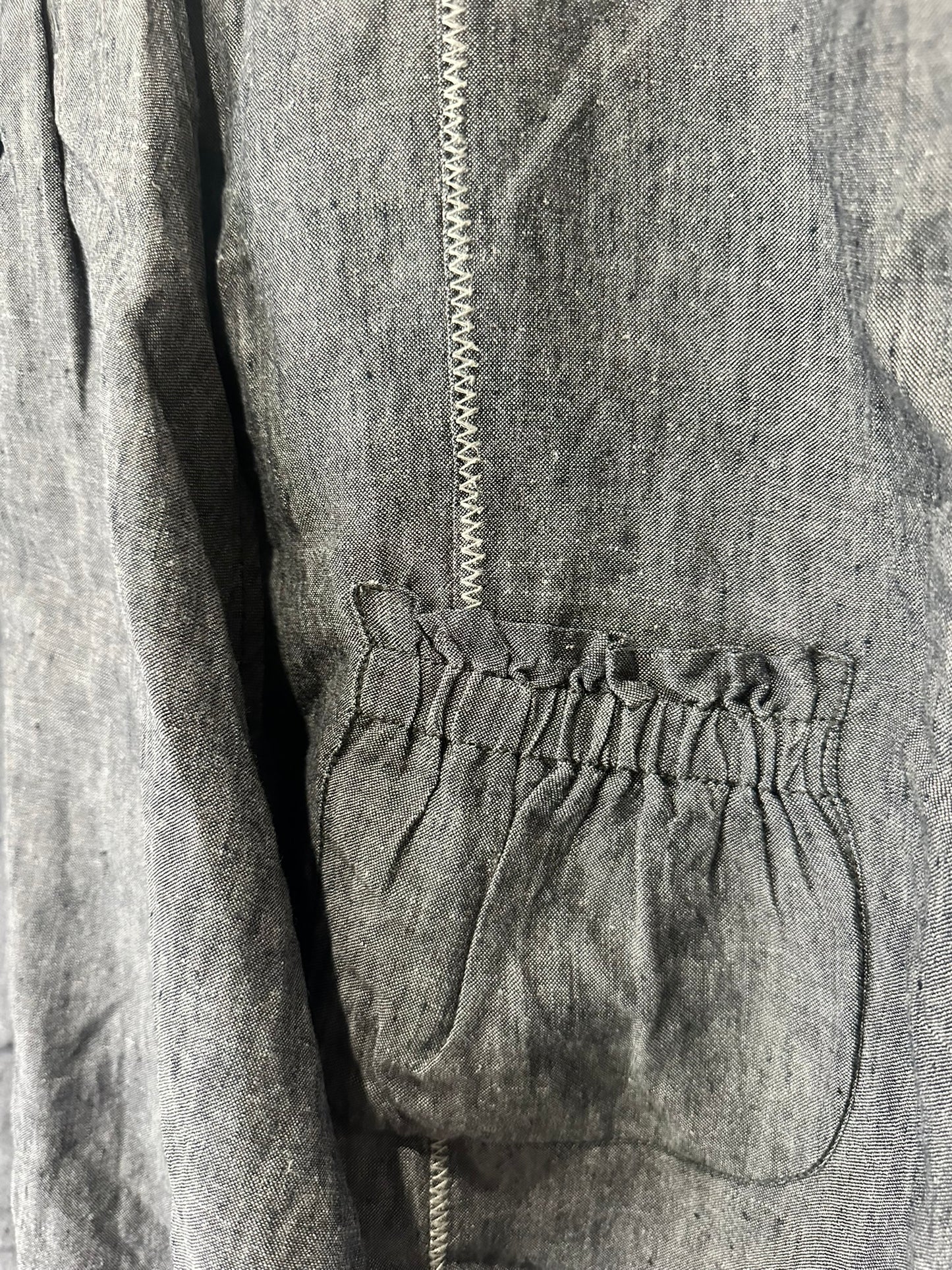 Flower - Charcoal Sculpted Linen Skirt with Asymmetric Drape