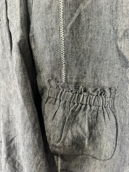 Flower - Charcoal Sculpted Linen Skirt with Asymmetric Drape