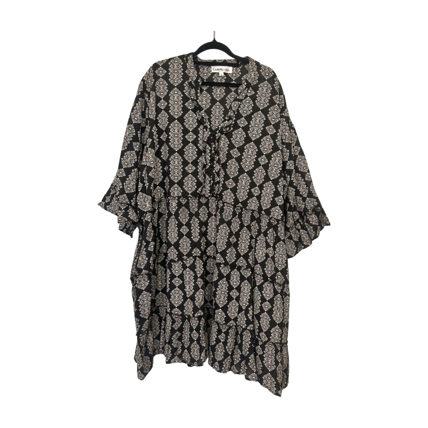 Curvaceous - Black Diamond Print Boho Dress