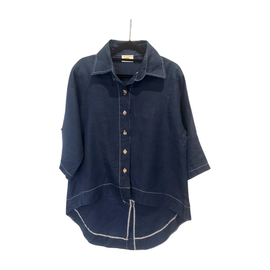 Joey - Navy Linen Stitch Detail Shirt