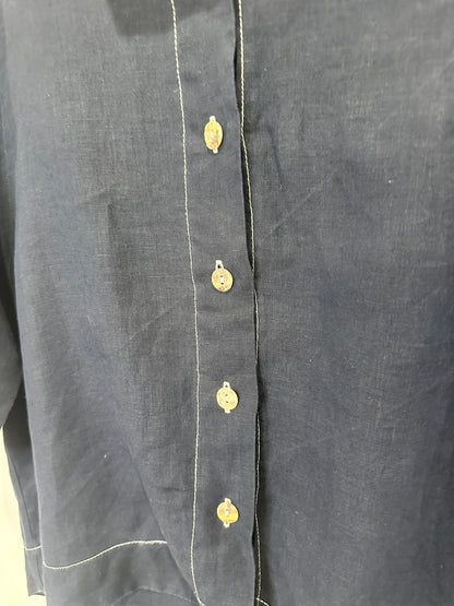 Joey - Navy Linen Stitch Detail Shirt