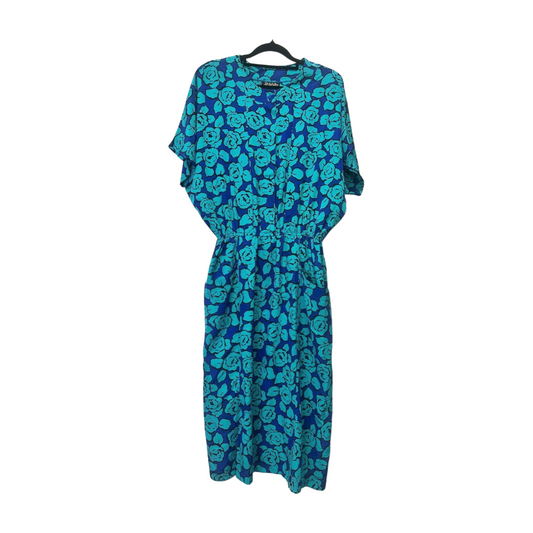 Stiches Plus - Vintage Teal Rose Print Midi Dress
