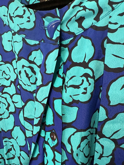 Stiches Plus - Vintage Teal Rose Print Midi Dress