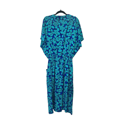 Stiches Plus - Vintage Teal Rose Print Midi Dress