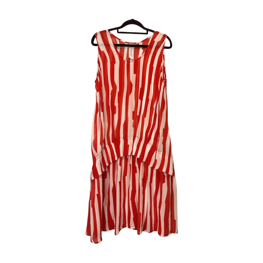 Demgirl - Red & White Sleeveless Stripe Dress