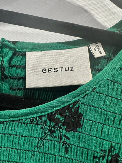 Gestuz Green Smocked Floral Midi Dress