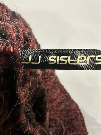 JJ Sisters Maroon & Black Bouclé Knit Poncho Jumper