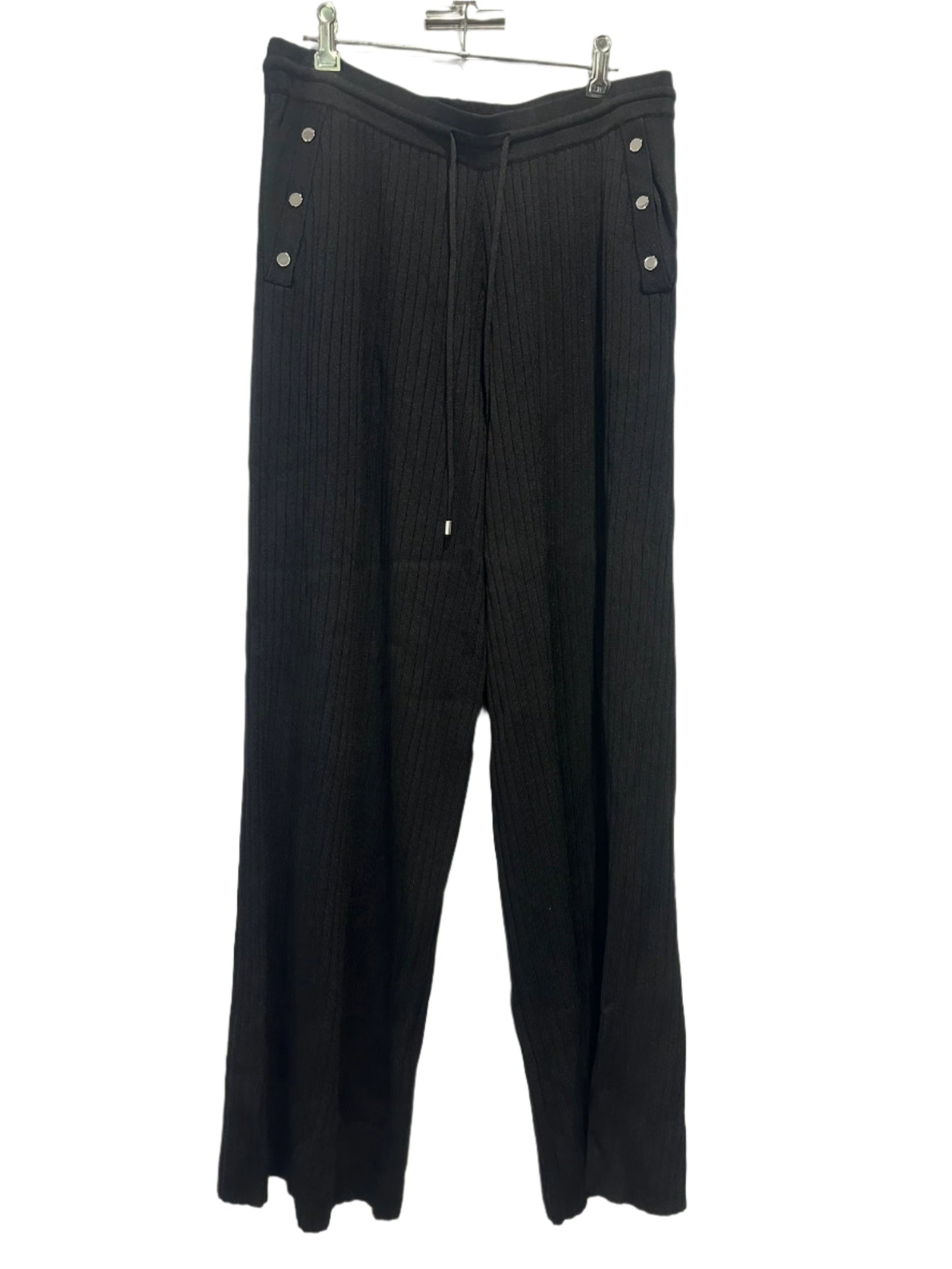 Karen Millen Black Ribbed Wide-Leg Knit Pants