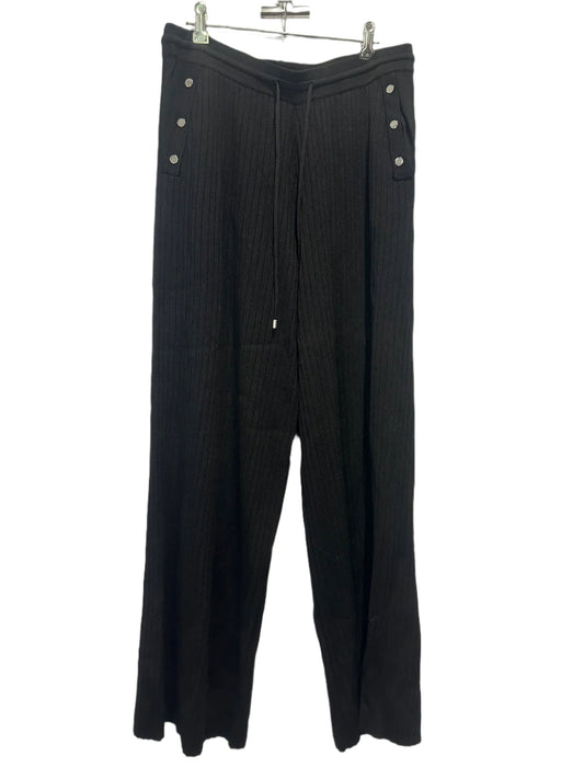 Karen Millen Black Ribbed Wide-Leg Knit Pants