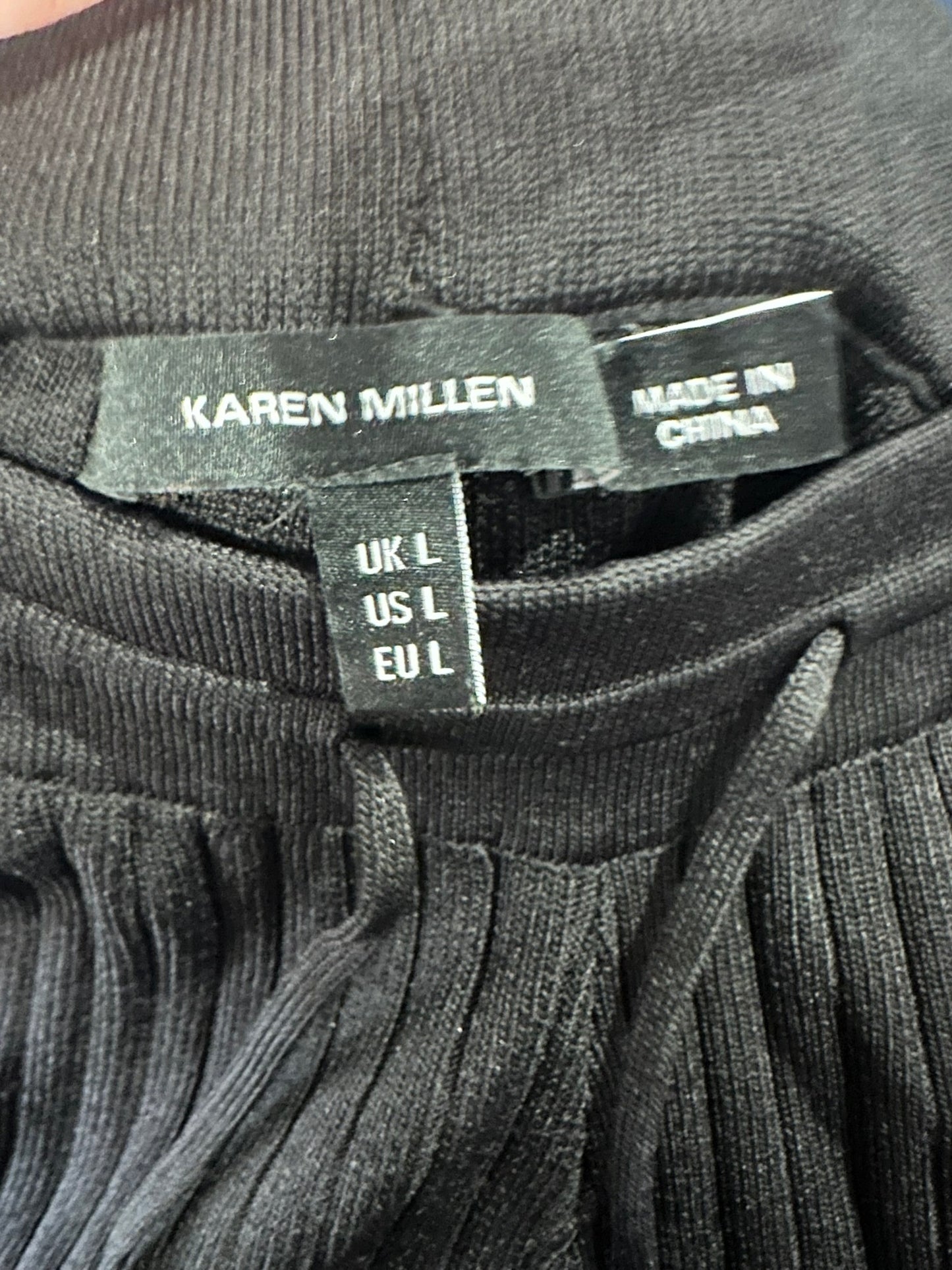 Karen Millen Black Ribbed Wide-Leg Knit Pants