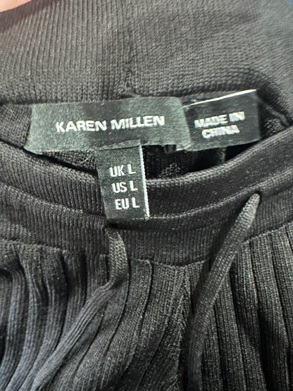 Karen Millen Black Ribbed Wide-Leg Knit Pants