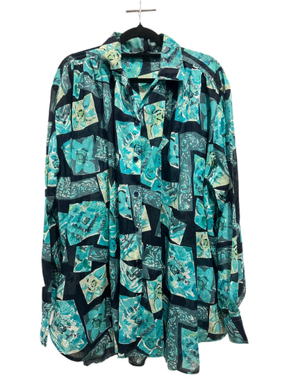 Blue Green Abstract Floral Print Shirt