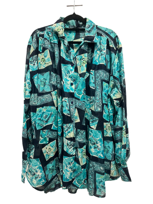 Blue Green Abstract Floral Print Shirt