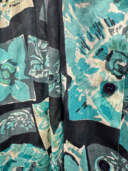 Blue Green Abstract Floral Print Shirt