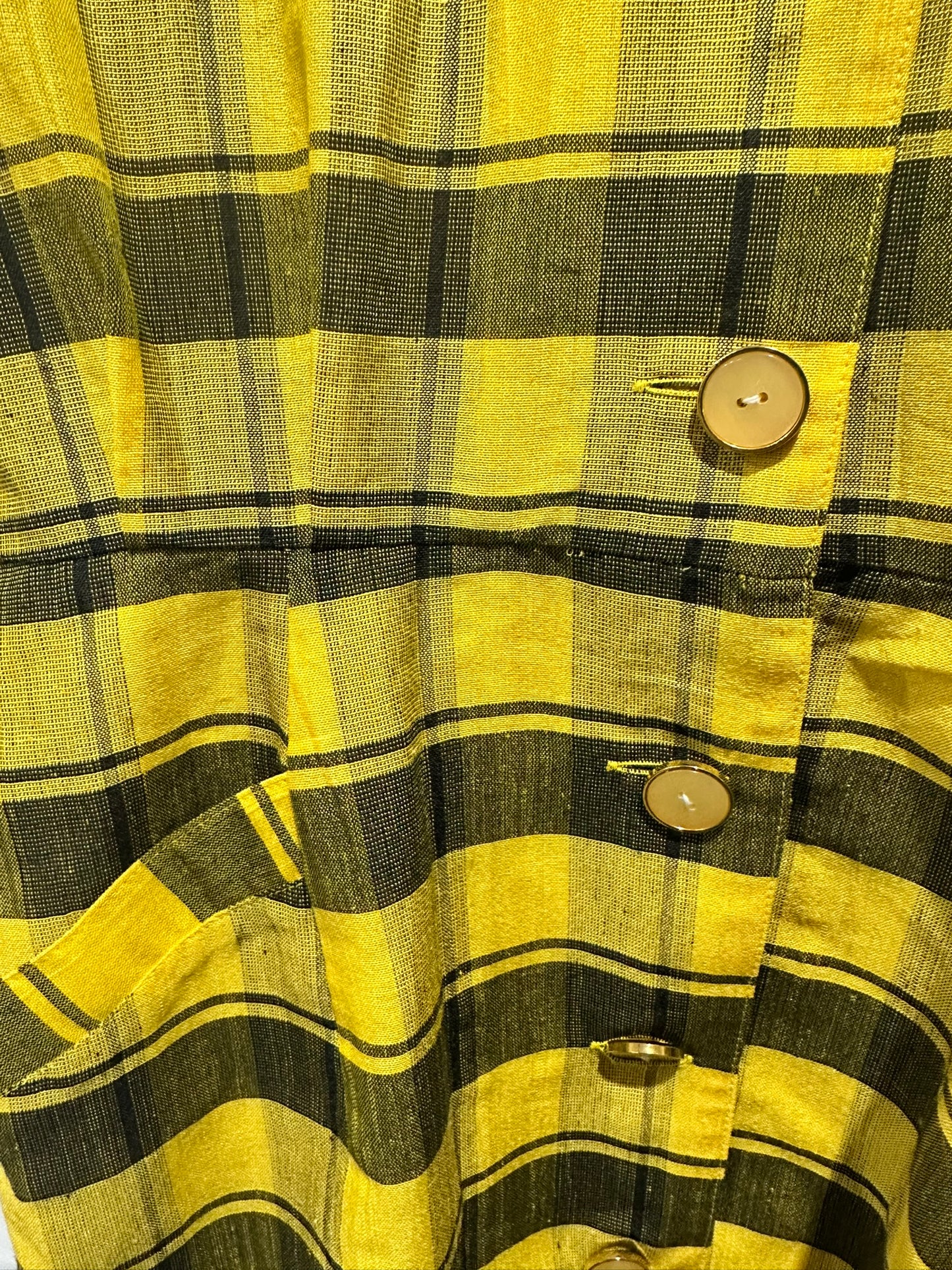 Atelier Saison - Vintage Yellow Plaid Button-Down Dress