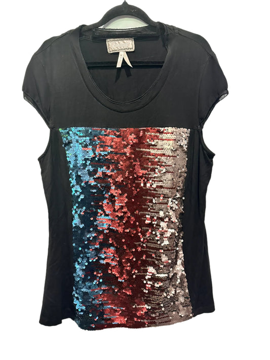 Contrast – Black Cap Sleeve Tee with Multicolor Sequin Panel