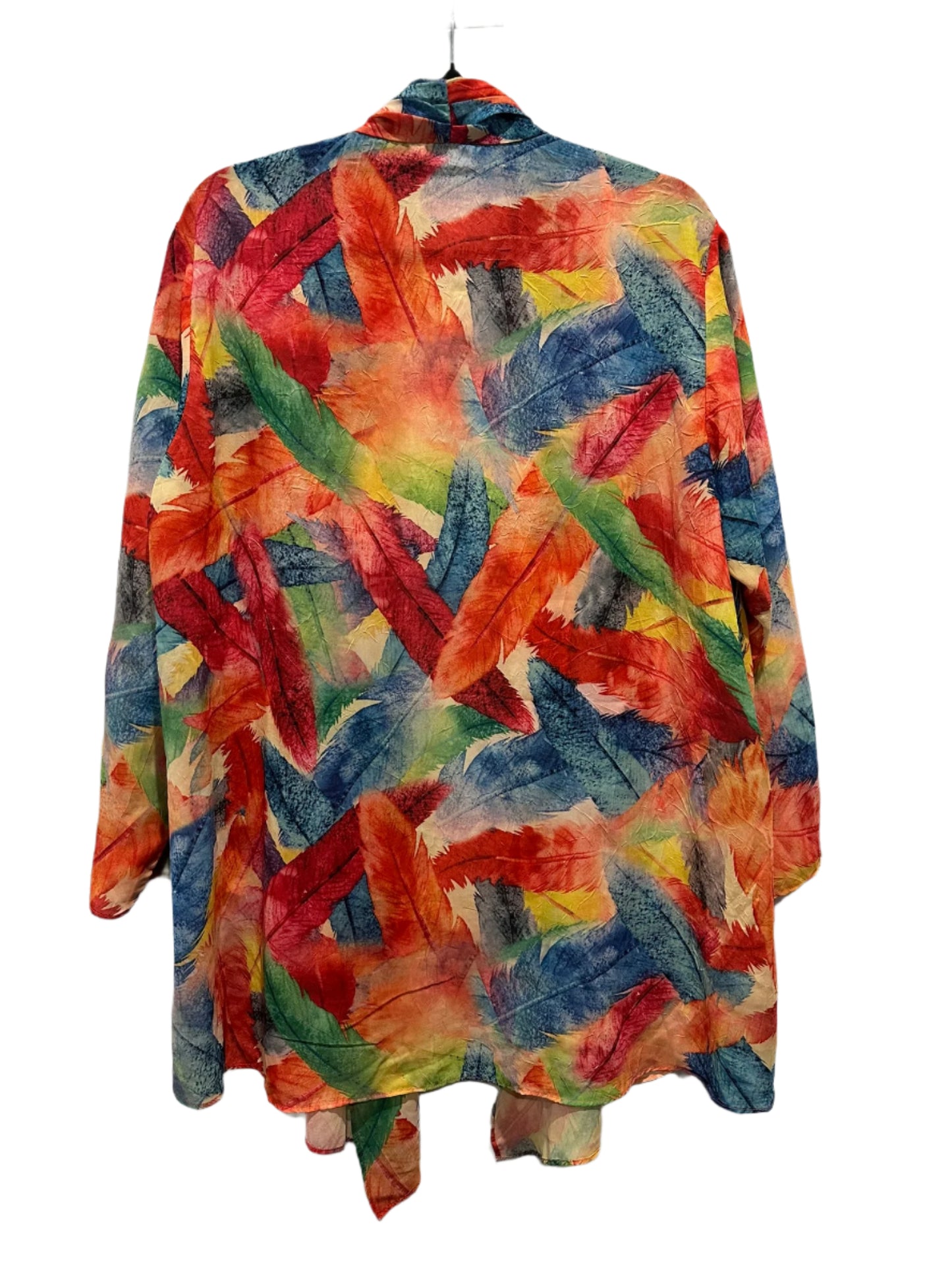 Vibrant Feather Print Sheer Drape Jacket