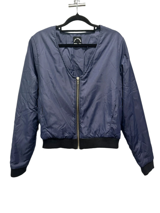 The Upside – Navy Zip Bomber Jacket with Wave Back Print